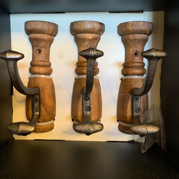 Bee & Willow™ Home WoodAnd Metal Wall Hooks Set Of (3) Barrel Shaped 6.5” NEW. - Picture 1 of 9